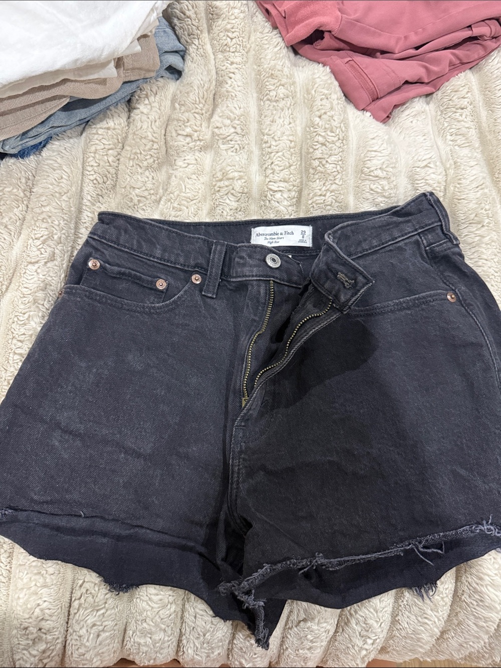 Abercrombie & Fitch Black High-Rise Raw Hem Denim Shorts